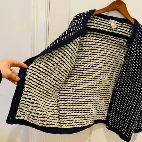 Vintage LL Bean Wool Norwegian Birdseye Women's Cardigan Sweater Jumper - Picture 9 of 10